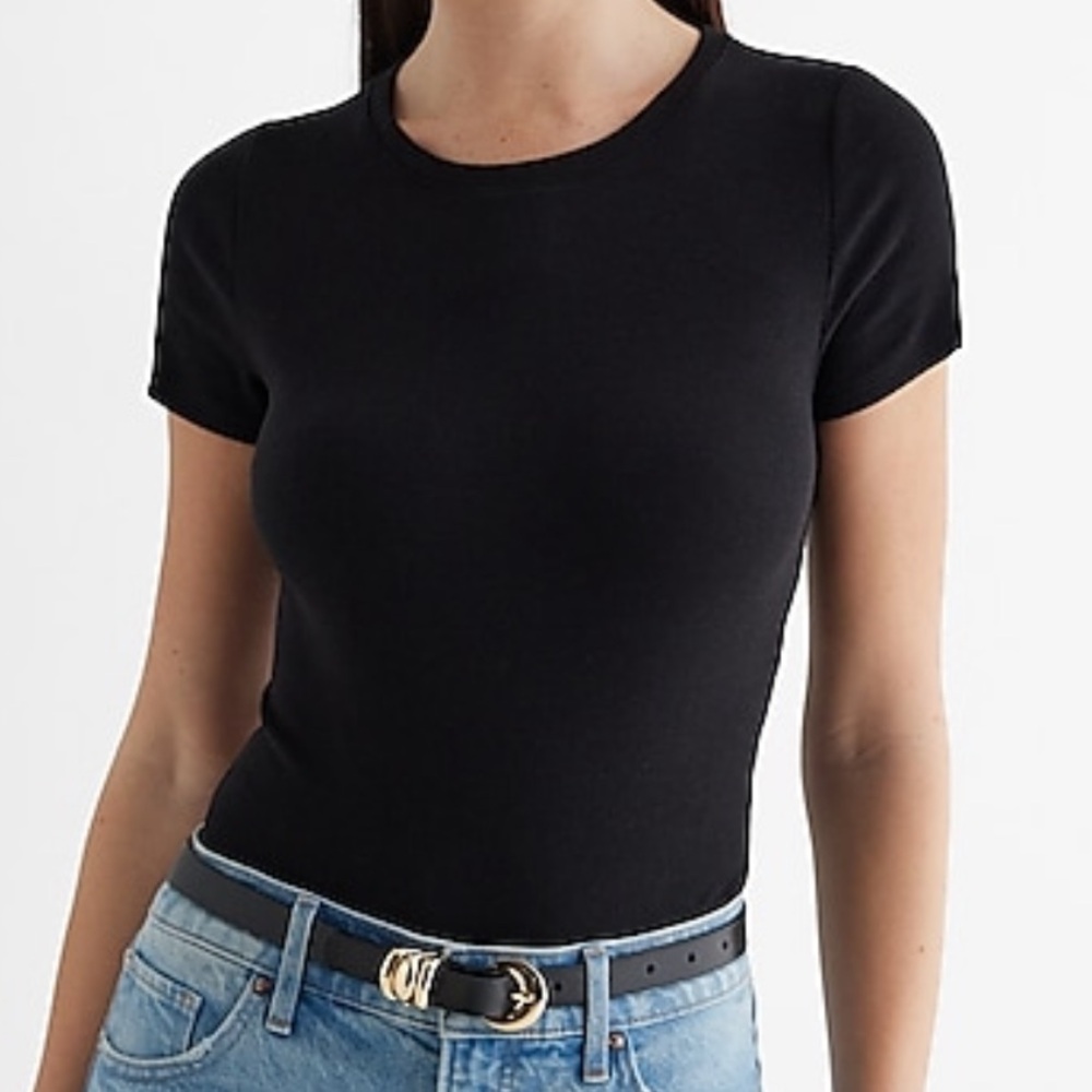 Express Short Sleeve T Shirt Black Ribbed Comfortable Bodysuit Size S